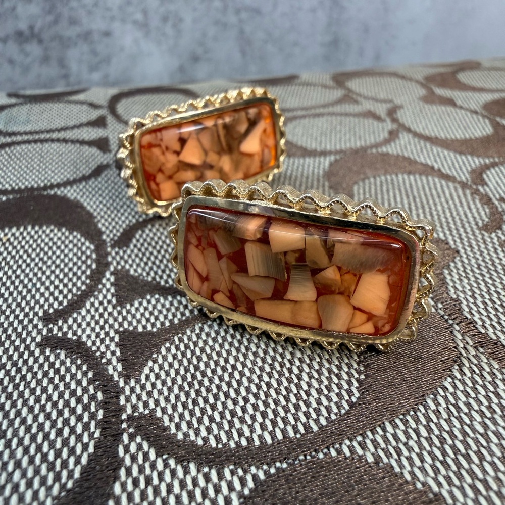 Vintage Dante Gold-Tone Cufflinks | Mid-Century Mosaic Inlay | Signed